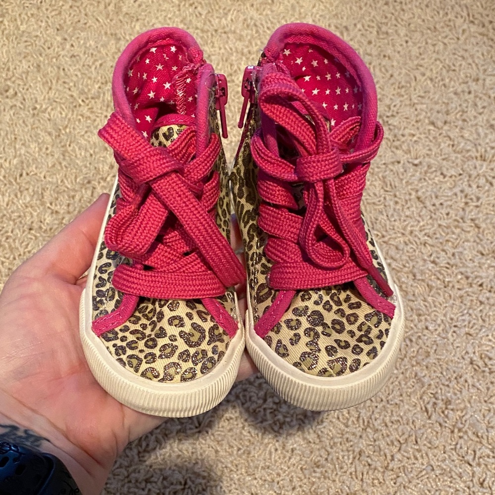 Circo Leopard Print Kids Sneakers with Pink Laces